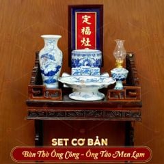 [Set Cơ Bản] Bộ Đồ Thờ Ông Táo Men Lam (6 món)