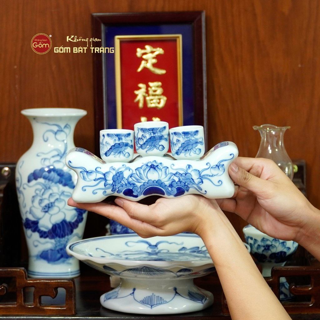 [Set Cơ Bản] Bộ Đồ Thờ Ông Táo Men Lam (6 món)