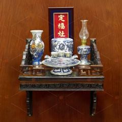 [Set Cơ Bản] Bộ Đồ Thờ Ông Táo Men Lam Nổi Vẽ Vàng (6 món)