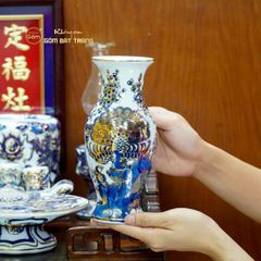 [Set Cơ Bản] Bộ Đồ Thờ Ông Táo Men Lam Nổi Vẽ Vàng (6 món)