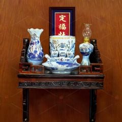 [Set Cơ Bản] Bộ Đồ Thờ Ông Táo Men Lam Vẽ Vàng (6 món)