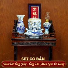[Set Cơ Bản] Bộ Đồ Thờ Ông Táo Men Lam Vẽ Vàng (6 món)