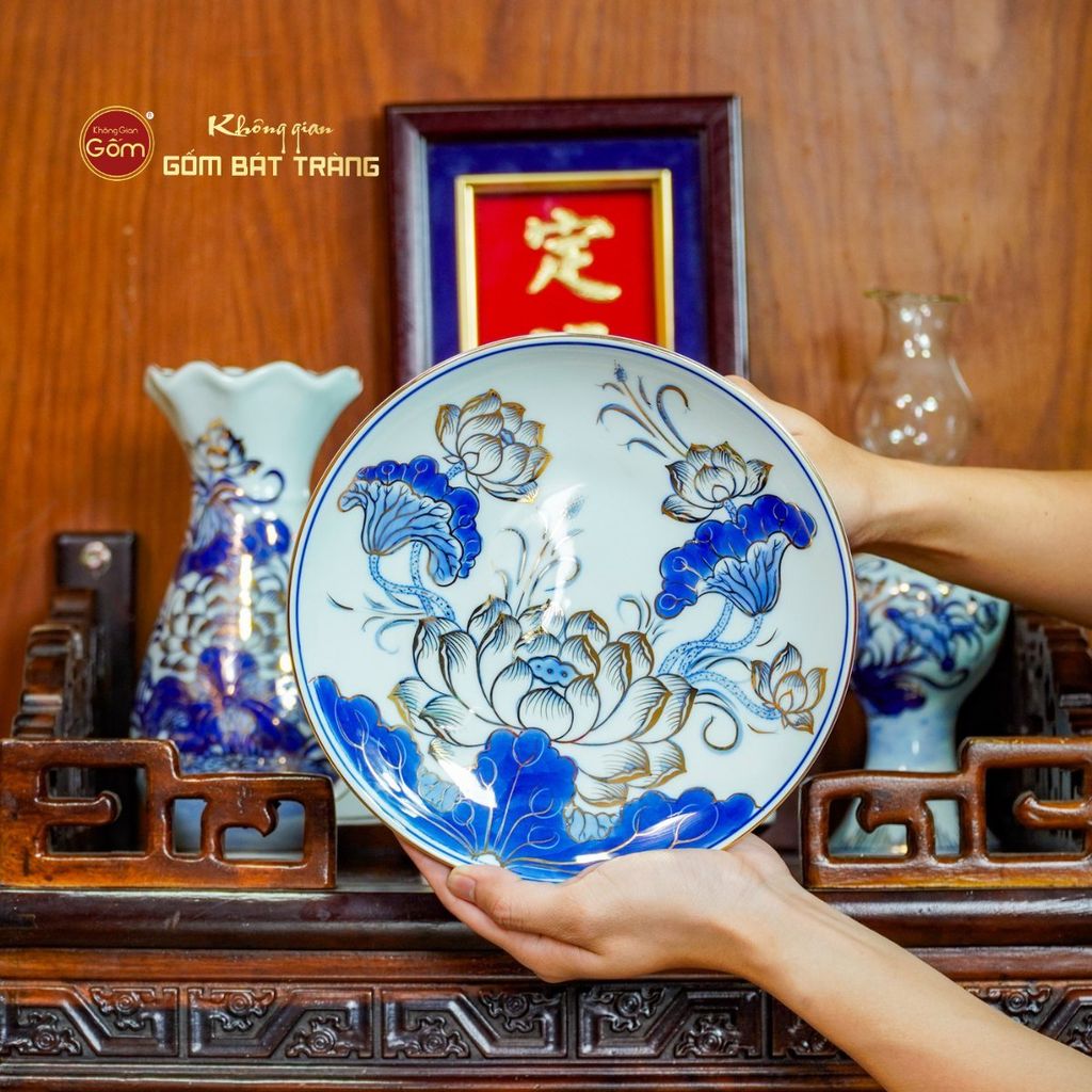 [Set Cơ Bản] Bộ Đồ Thờ Ông Táo Men Lam Vẽ Vàng (6 món)