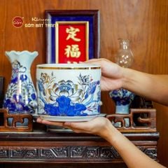 [Set Cơ Bản] Bộ Đồ Thờ Ông Táo Men Lam Vẽ Vàng (6 món)