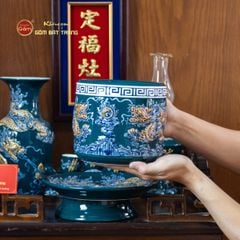 [Set Cơ Bản] Bộ Đồ Thờ Ông Táo Men Lục (6 món)