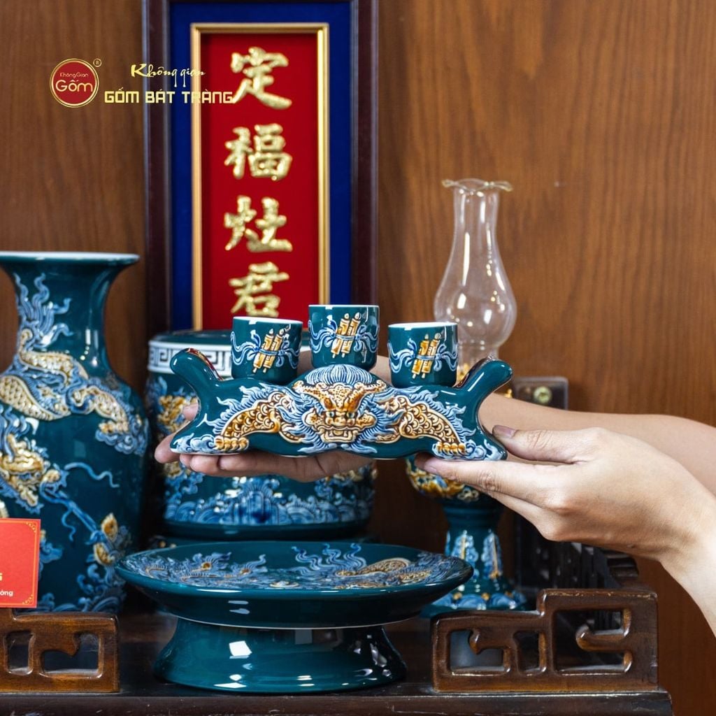 [Set Cơ Bản] Bộ Đồ Thờ Ông Táo Men Lục (6 món)