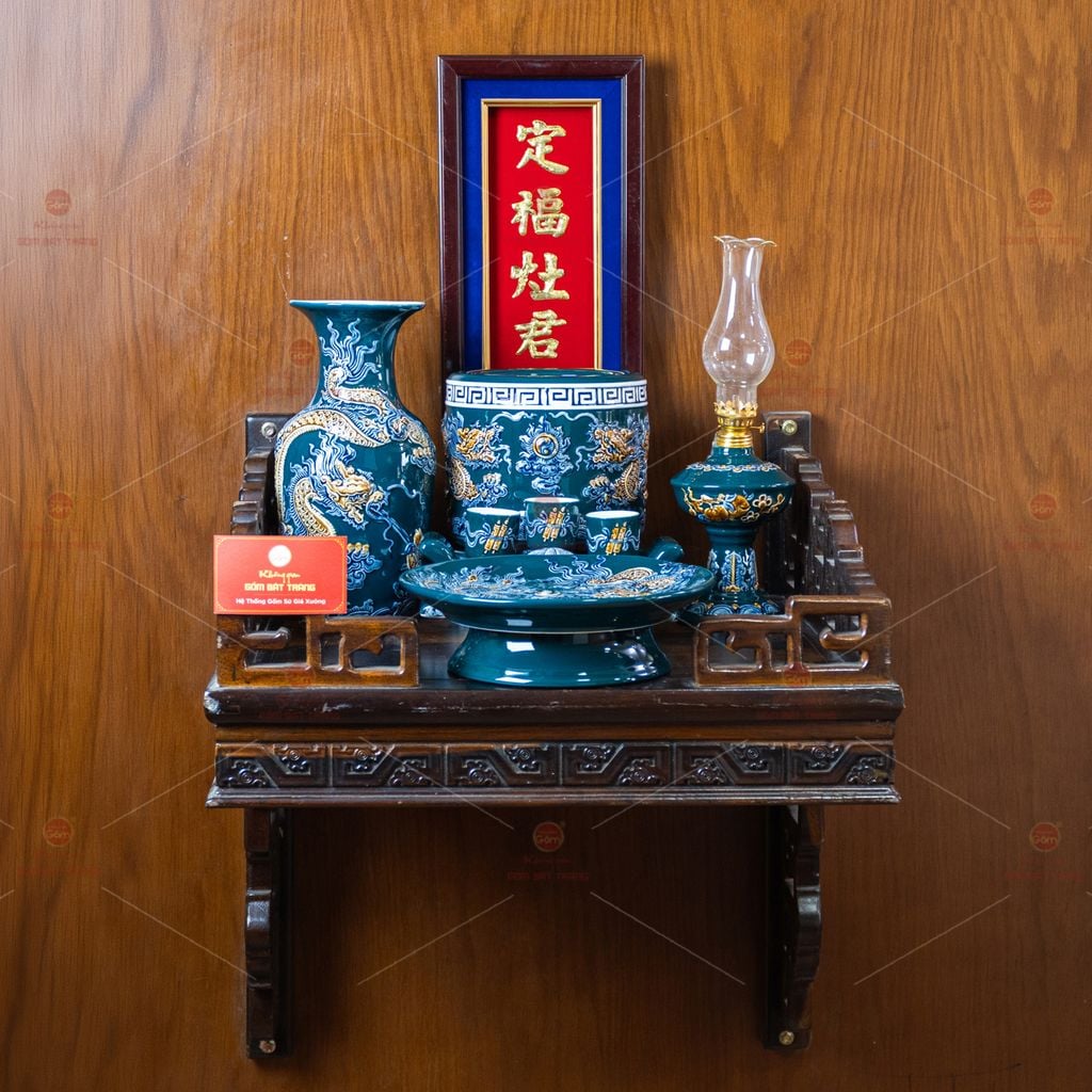 [Set Cơ Bản] Bộ Đồ Thờ Ông Táo Men Lục (6 món)