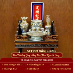 [Set Cơ Bản] Bộ Đồ Thờ Ông Táo Men Rạn Vẽ Vàng (6 món)