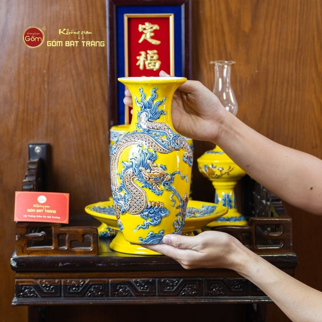 [Set Cơ Bản] Bộ Đồ Thờ Ông Táo Men Vàng (6 món)