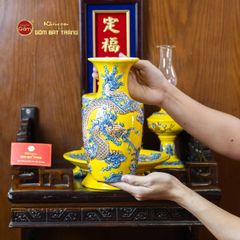 [Set Cơ Bản] Bộ Đồ Thờ Ông Táo Men Vàng (6 món)