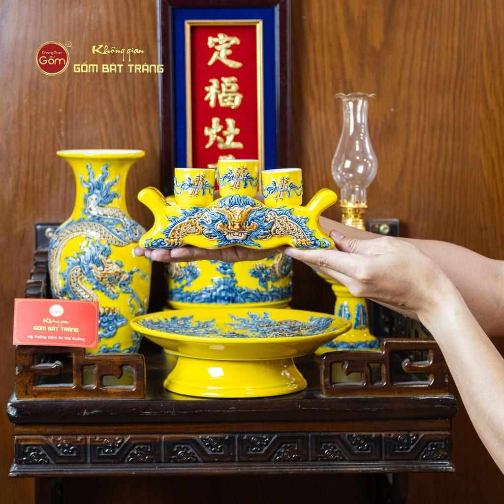 [Set Cơ Bản] Bộ Đồ Thờ Ông Táo Men Vàng (6 món)