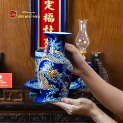 [Set Cơ Bản] Bộ Đồ Thờ Ông Táo Men Xanh Coban (6 món)