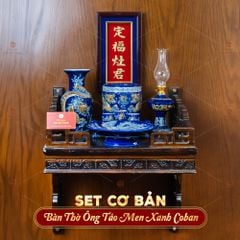 [Set Cơ Bản] Bộ Đồ Thờ Ông Táo Men Xanh Coban (6 món)