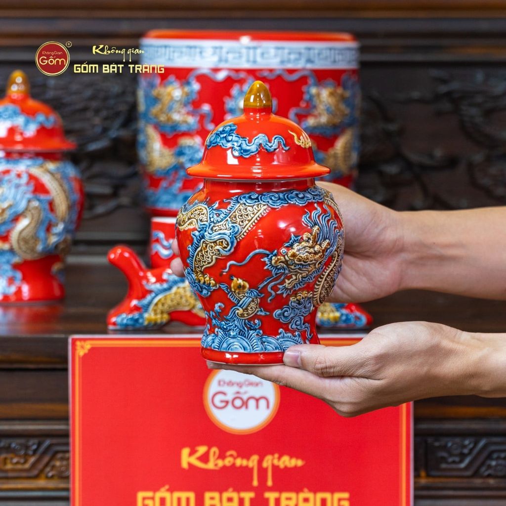 [Set Cơ Bản] Bộ Đồ Thờ Phật Men Đỏ (10 món)