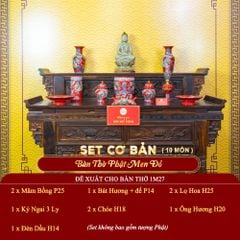 [Set Cơ Bản] Bộ Đồ Thờ Phật Men Đỏ (10 món)