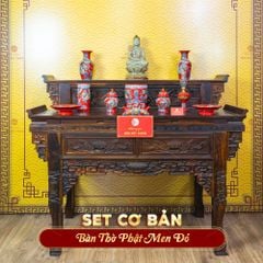 [Set Cơ Bản] Bộ Đồ Thờ Phật Men Đỏ (10 món)