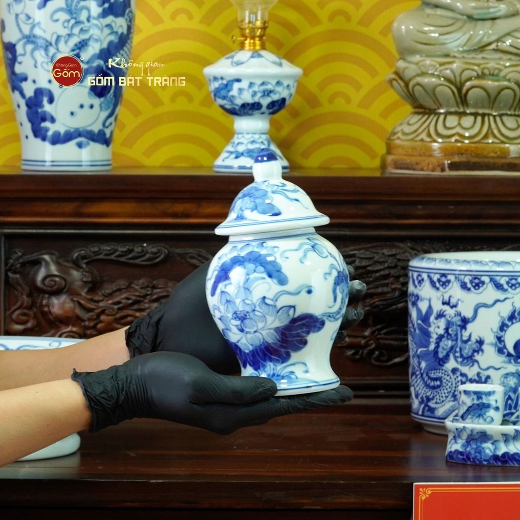 [Set Cơ Bản] Bộ Đồ Thờ Phật Men Lam (11 món)