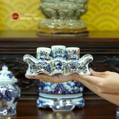[Set Cơ Bản] Bộ Đồ Thờ Phật Men Lam Nổi Vẽ Vàng (11 món)