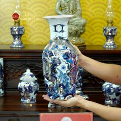 [Set Cơ Bản] Bộ Đồ Thờ Phật Men Lam Nổi Vẽ Vàng (11 món)