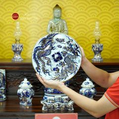 [Set Cơ Bản] Bộ Đồ Thờ Phật Men Lam Nổi Vẽ Vàng (11 món)