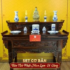 [Set Cơ Bản] Bộ Đồ Thờ Phật Men Lam Vẽ Vàng (11 món)
