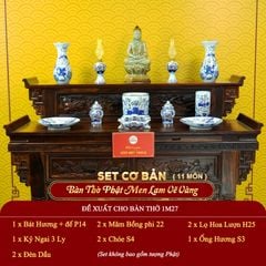 [Set Cơ Bản] Bộ Đồ Thờ Phật Men Lam Vẽ Vàng (11 món)