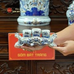 [Set Cơ Bản] Bộ Đồ Thờ Phật Men Lam Vẽ Vàng (11 món)