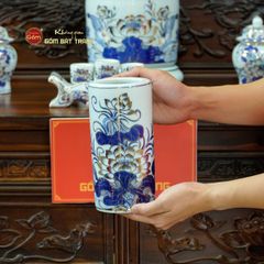 [Set Cơ Bản] Bộ Đồ Thờ Phật Men Lam Vẽ Vàng (11 món)