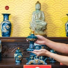 [Set Cơ Bản] Bộ Đồ Thờ Phật Men Lục (10 món)