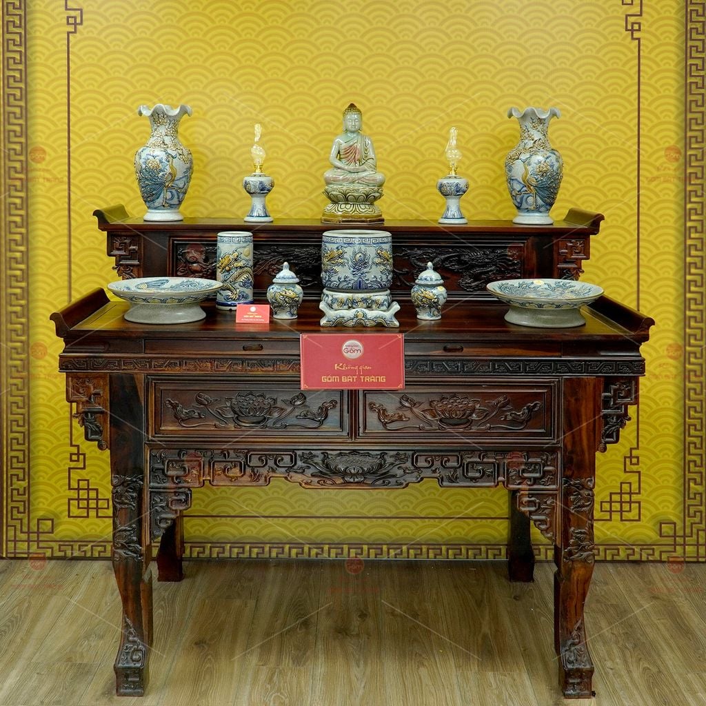 [Set Cơ Bản] Bộ Đồ Thờ Phật Men Rạn (11 món)