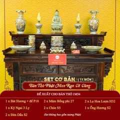 [Set Cơ Bản] Bộ Đồ Thờ Phật Men Rạn Vẽ Vàng (11 món)
