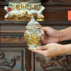 [Set Cơ Bản] Bộ Đồ Thờ Phật Men Rạn Vẽ Vàng (11 món)