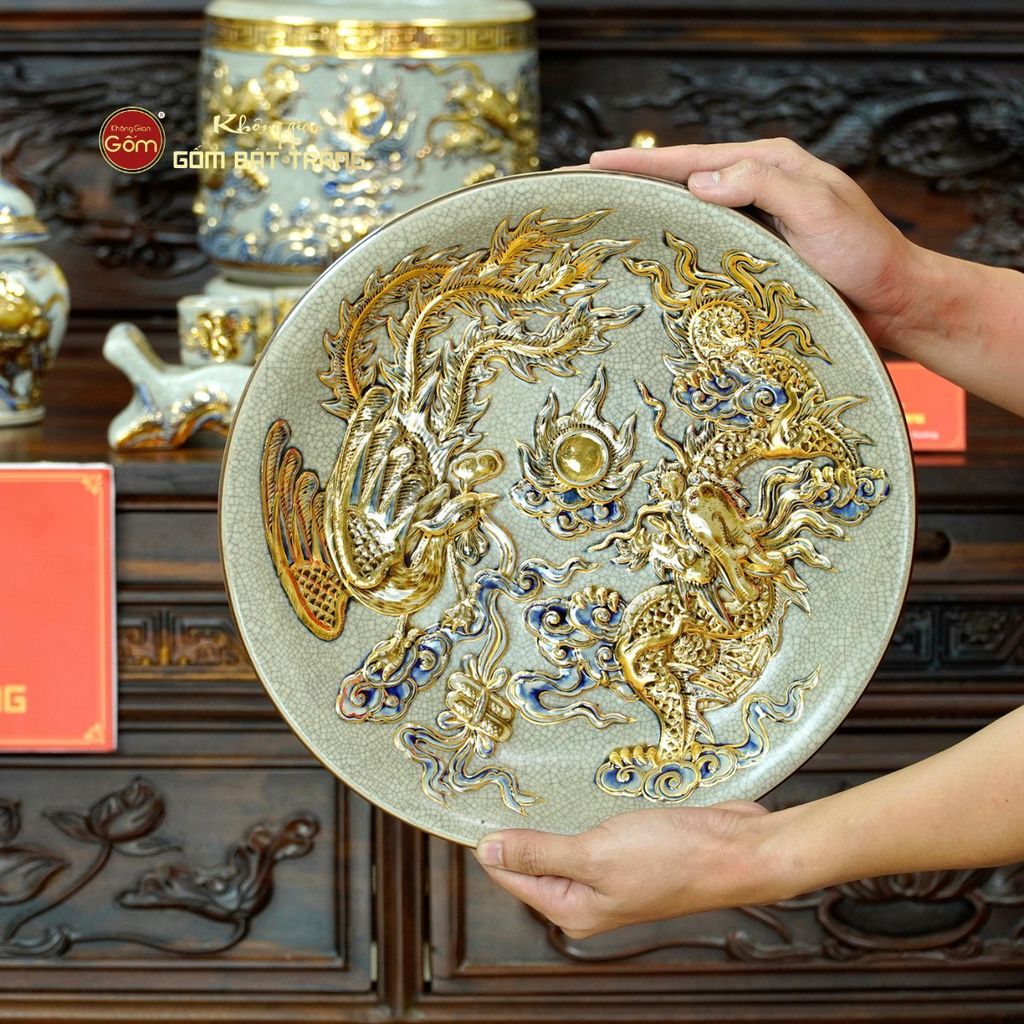 [Set Cơ Bản] Bộ Đồ Thờ Phật Men Rạn Vẽ Vàng (11 món)