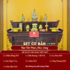 [Set Cơ Bản] Bộ Đồ Thờ Phật Men Vàng (10 món)