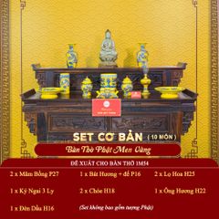 [Set Cơ Bản] Bộ Đồ Thờ Phật Men Vàng (10 món)