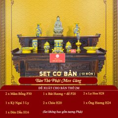 [Set Cơ Bản] Bộ Đồ Thờ Phật Men Vàng (10 món)