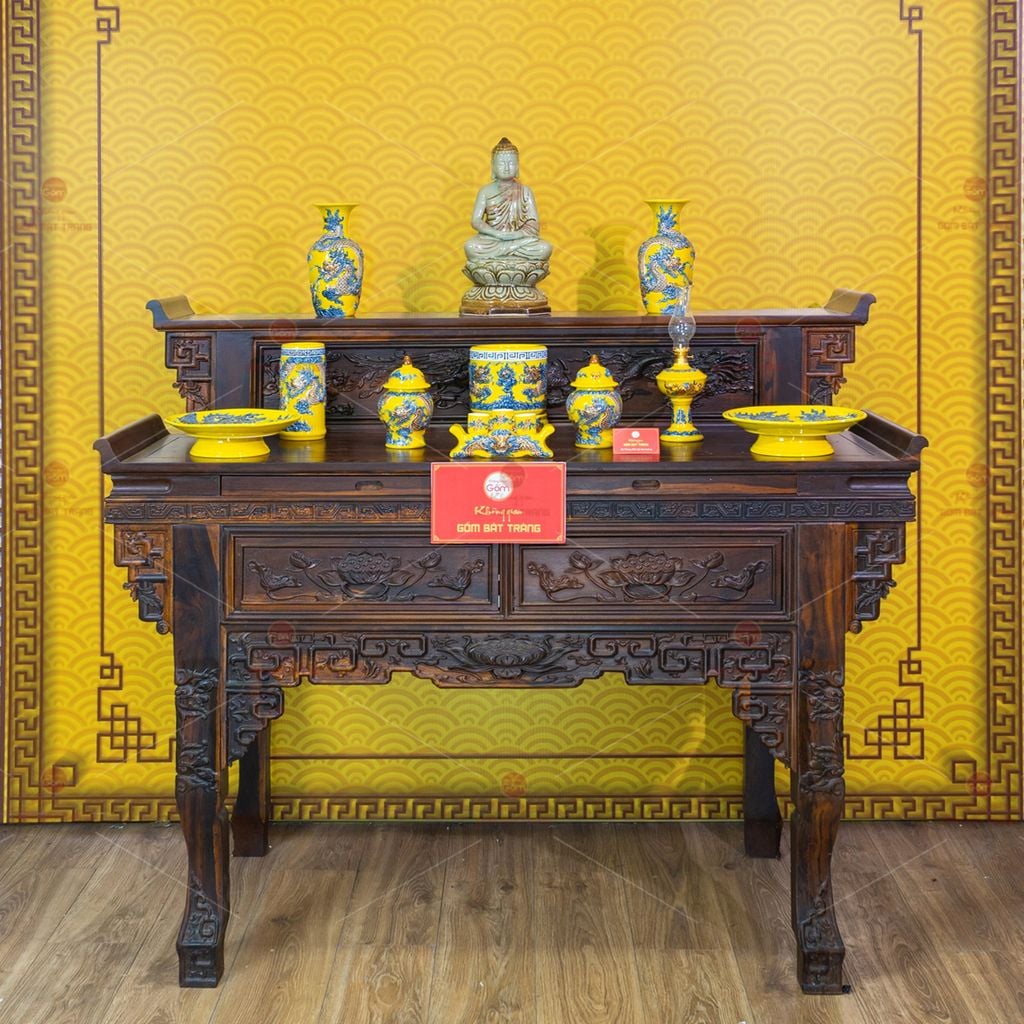 [Set Cơ Bản] Bộ Đồ Thờ Phật Men Vàng (10 món)