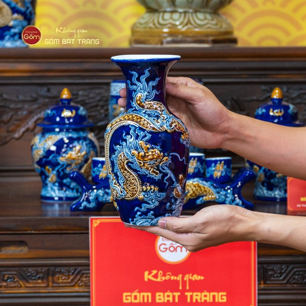 [Set Cơ Bản] Bộ Đồ Thờ Phật Men Xanh Coban (10 món)