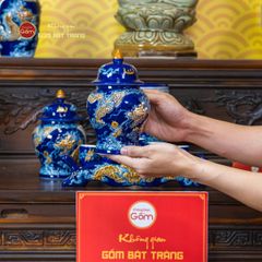 [Set Cơ Bản] Bộ Đồ Thờ Phật Men Xanh Coban (10 món)