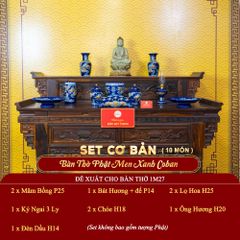 [Set Cơ Bản] Bộ Đồ Thờ Phật Men Xanh Coban (10 món)