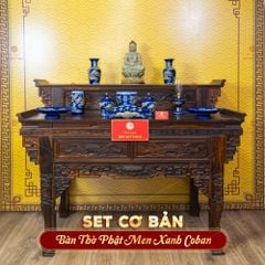 [Set Cơ Bản] Bộ Đồ Thờ Phật Men Xanh Coban (10 món)