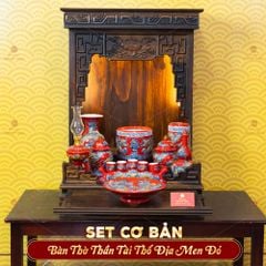 [Set Cơ Bản] Bộ Đồ Thờ Thần Tài Thổ Địa Men Đỏ (9 món)