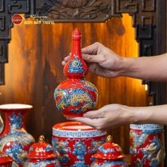 [Set Cơ Bản] Bộ Đồ Thờ Thần Tài Thổ Địa Men Đỏ (9 món)