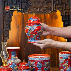 [Set Cơ Bản] Bộ Đồ Thờ Thần Tài Thổ Địa Men Đỏ (9 món)