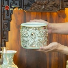 [Set Cơ Bản] Bộ Đồ Thờ Thần Tài Thổ Địa Men Hoàng Tộc Vẽ Vàng (10 món)