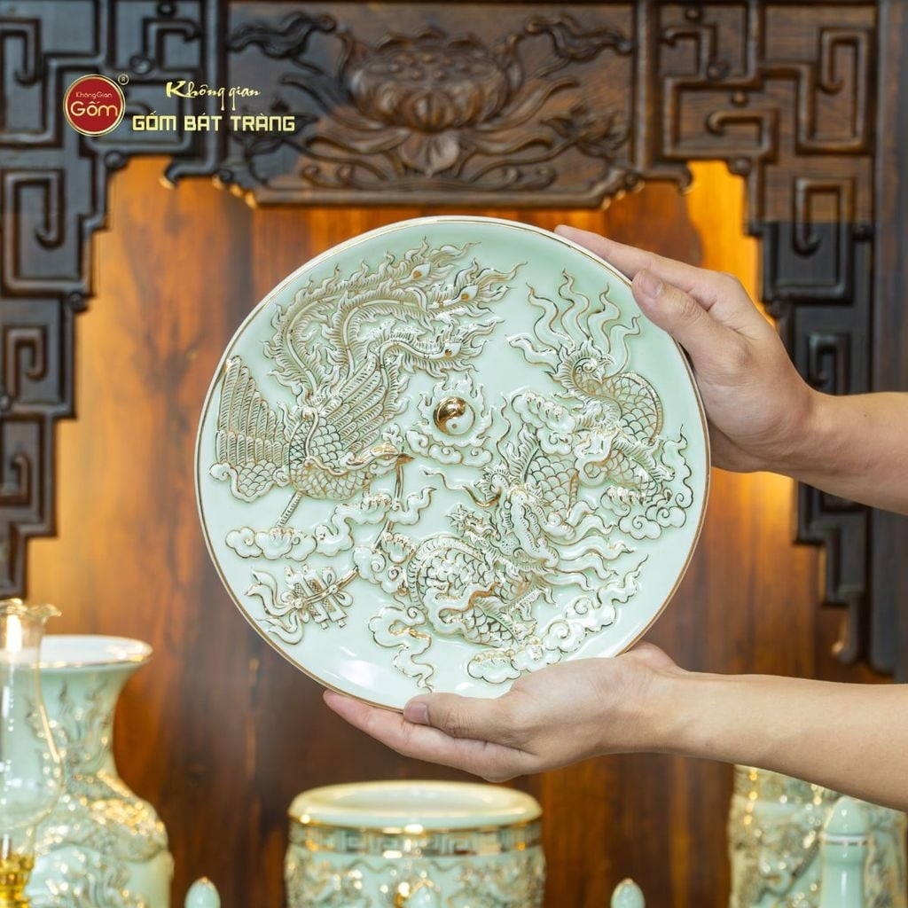 [Set Cơ Bản] Bộ Đồ Thờ Thần Tài Thổ Địa Men Hoàng Tộc Vẽ Vàng (10 món)