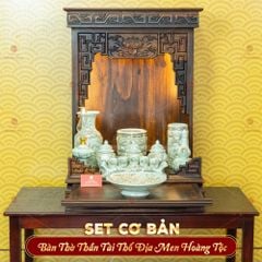 [Set Cơ Bản] Bộ Đồ Thờ Thần Tài Thổ Địa Men Hoàng Tộc Vẽ Vàng (10 món)