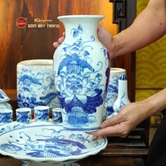 [Set Cơ Bản] Bộ Đồ Thờ Thần Tài Thổ Địa Men Lam (9 món)