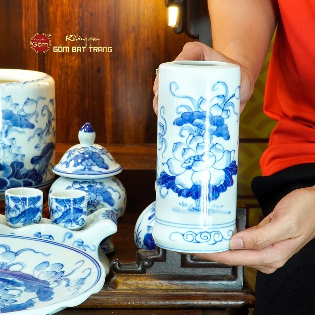 [Set Cơ Bản] Bộ Đồ Thờ Thần Tài Thổ Địa Men Lam (9 món)