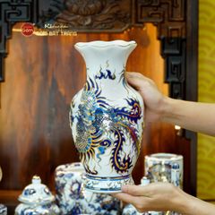 [Set Cơ Bản] Bộ Đồ Thờ Thần Tài Thổ Địa Men Lam Nổi Vẽ Vàng (9 món)